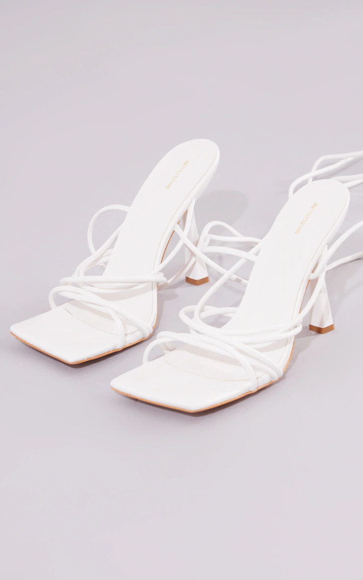 White Wide Fit Strappy Twist High Heeled Sandals | PrettyLittleThing US