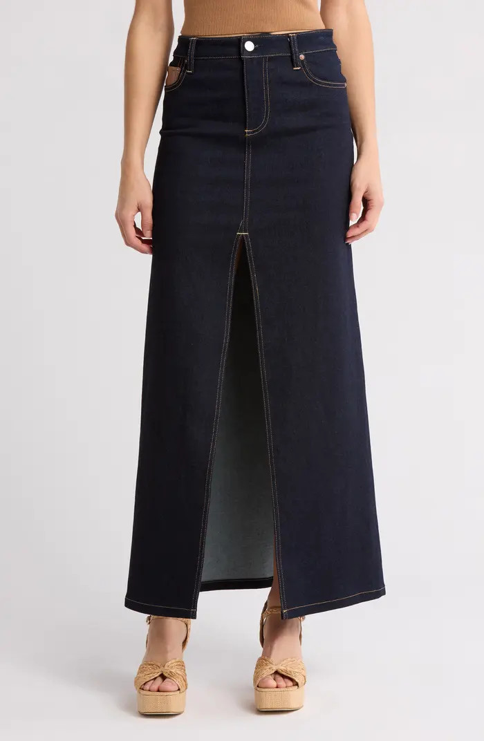 Alice + Olivia Rye High Waist Faux Leather & Denim Maxi Skirt | Nordstromrack | Nordstrom Rack