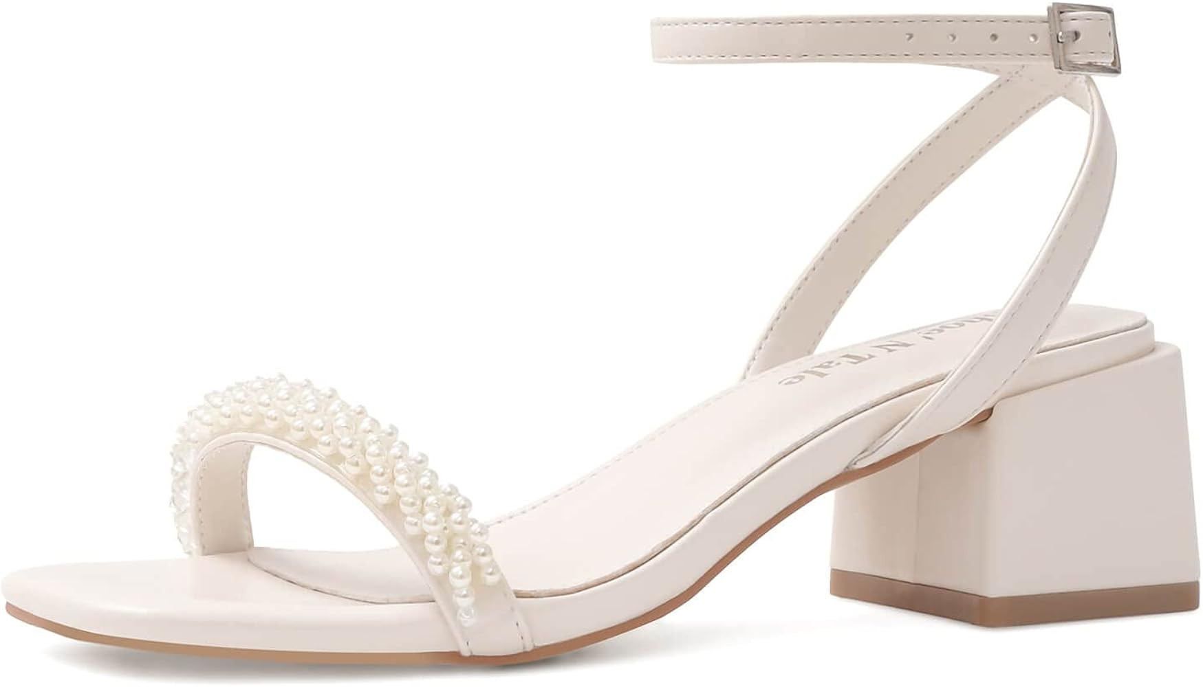Shoe'N Tale White Heels for Women Low Chunky Block Heel Square Open Toe Heeled Sandals | Amazon (US)