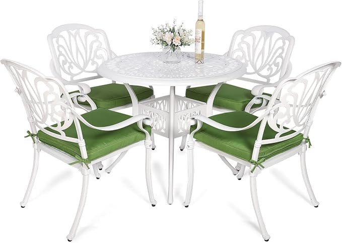 VIVIJASON 5-Piece Patio Furniture Dining Set, All-Weather White Cast Aluminum Outdoor Conversatio... | Amazon (US)