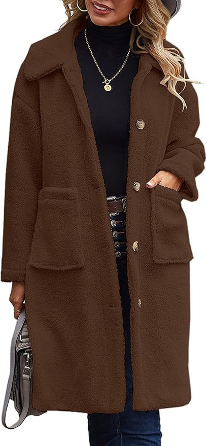 Angashion Women's Fuzzy Fleece Lapel Open Front Long Cardigan Coat Faux Fur Warm Winter Outwear J... | Amazon (US)