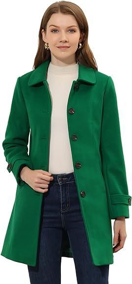 Allegra K Women's Winter Outerwear Overcoat Peter Pan Collar Mid-thigh A-line Single Breasted Pea... | Amazon (US)