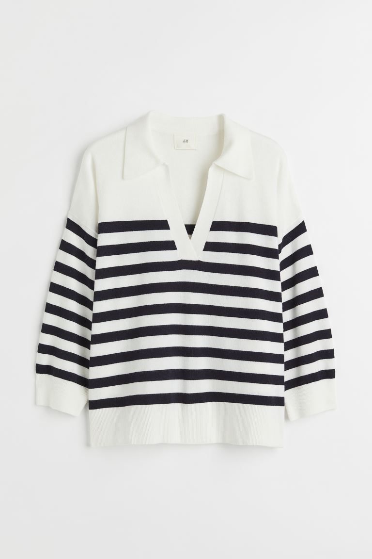 Conscious choice  Soft, knit sweater with wool content. Collar, V-shaped opening at front, droppe... | H&M (US + CA)