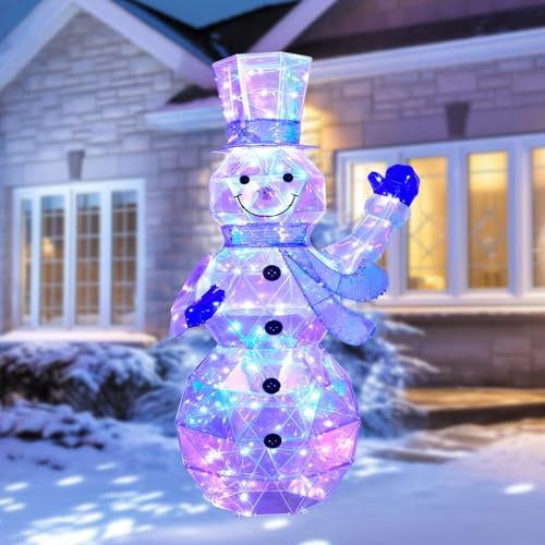 Christmas Outdoor Decorations Prismatic Snowman - HOYECHI Light Up 4.1FT Snowman with 120 LEDs, Outside Yard Prismatic Christmas Decor Including Lighted Snowman, Stakes, Zip Ties, Scarf - Colorful | Amazon (US)