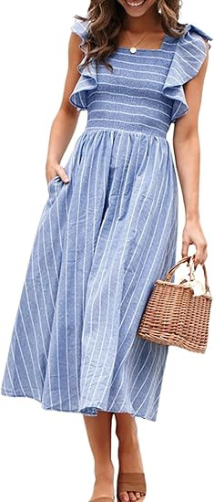 Miessial Womens Casual Summer Midi Dress Short Sleeve Smocked Linen Dresses 2025 Boho Beach Weddi... | Amazon (US)