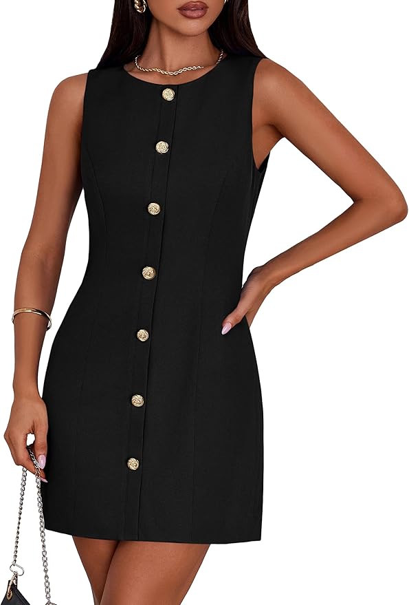 PRETTYGARDEN Work Dresses for Women 2025 Spring Business Formal Short Dress Sleeveless Button Dow... | Amazon (US)