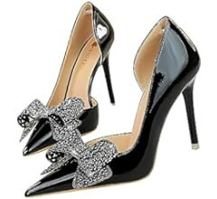 Women Pumps Female Dress Shoes Wedding Brides Rhinestone Bow Buckle Pointed Toe Stiletto High Hee... | Amazon (US)