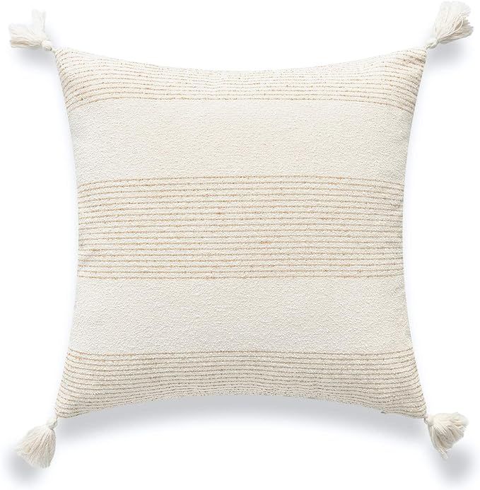 Modern Boho Morrocan Decorative Pillow Cover ONLY for Couch, Sofa, or Bed, Golden Yellow Bold Str... | Amazon (US)