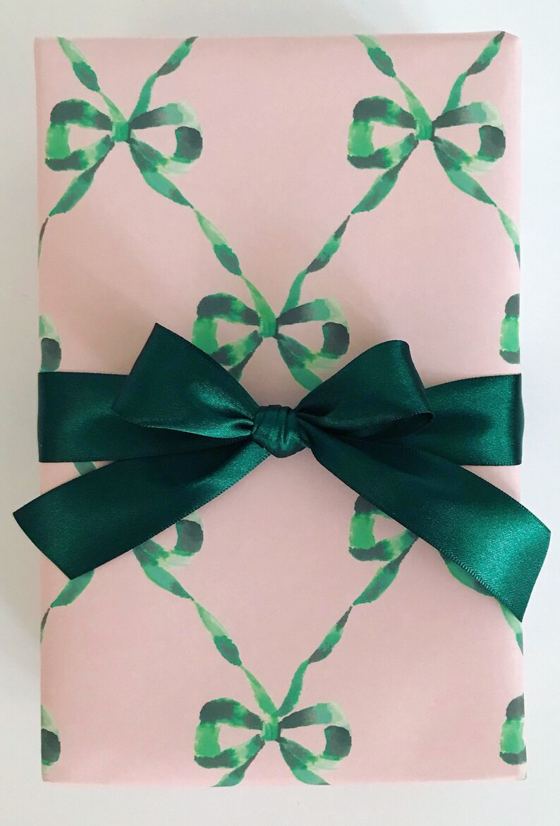 Wrapping Paper: Hunter and Blush Parisian Bows gift Wrap - Etsy | Etsy (US)