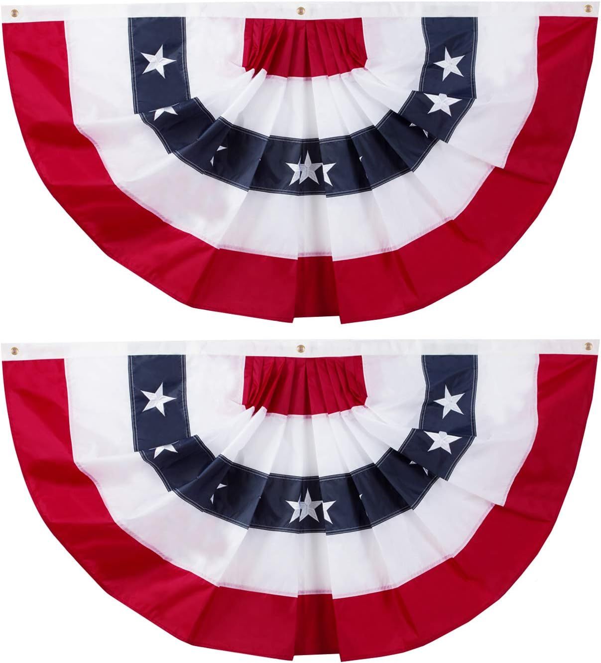 58"x27" USA Patriotic Nylon Bunting Pleated Flag, 2 Sided, Embroidered Stars, Sewn Stripes, Gromm... | Amazon (US)