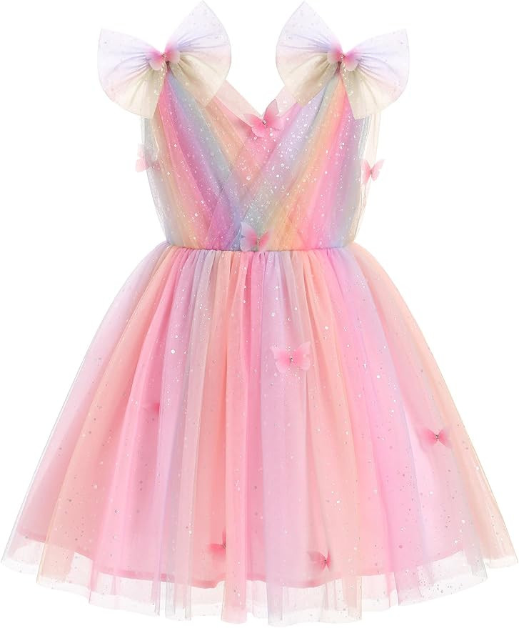 IMEKIS Toddler Kids Girls Butterfly Dress Sparkle Sequins Tulle Wedding Formal Birthday Dresses 2... | Amazon (US)