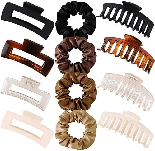 8 pcs claw clips and 4 pcs satin scrunchies ,hair clips for women thick hair,claw clips medium,ha... | Amazon (US)