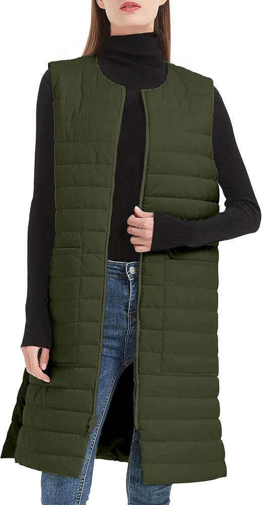 Women Long Puffer Vest Down Quilted Lightweight Sleeveless Jacket with Pockets | Amazon (US)