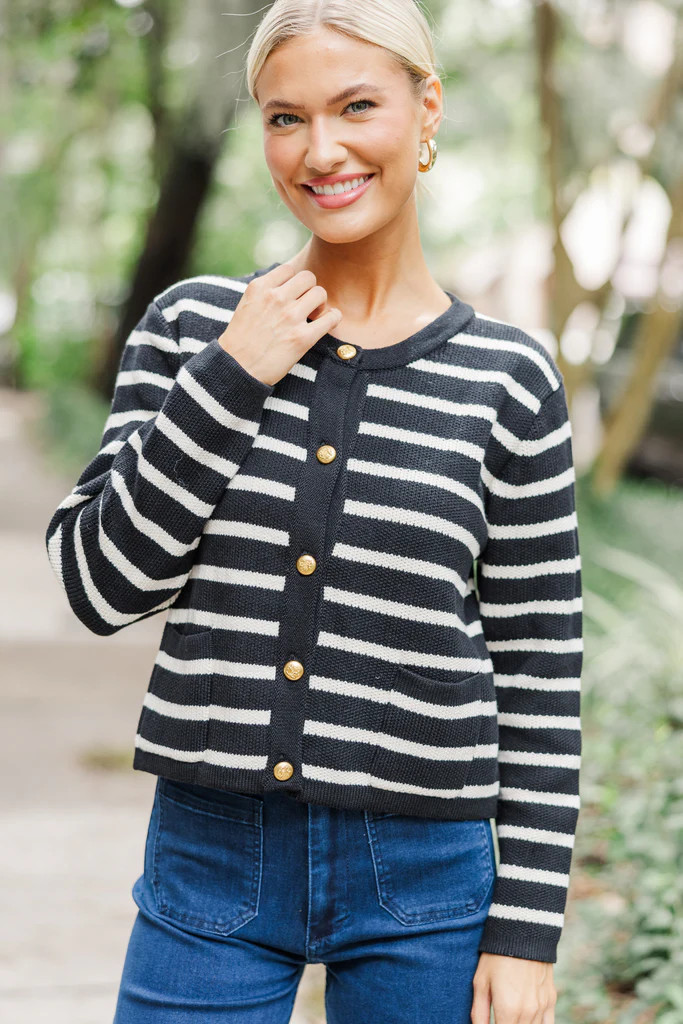 Luck Be A Lady Black Striped Cardigan | The Mint Julep Boutique