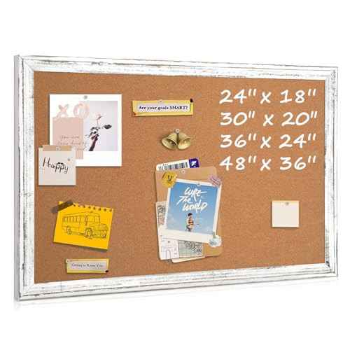 QUEENLINK Cork Board Bulletin Board, 24" x 18" Corkboard for Wall, Rustic Wooden Frame, Decorative Hanging Pin Board for Office Home School Decor | Amazon (US)