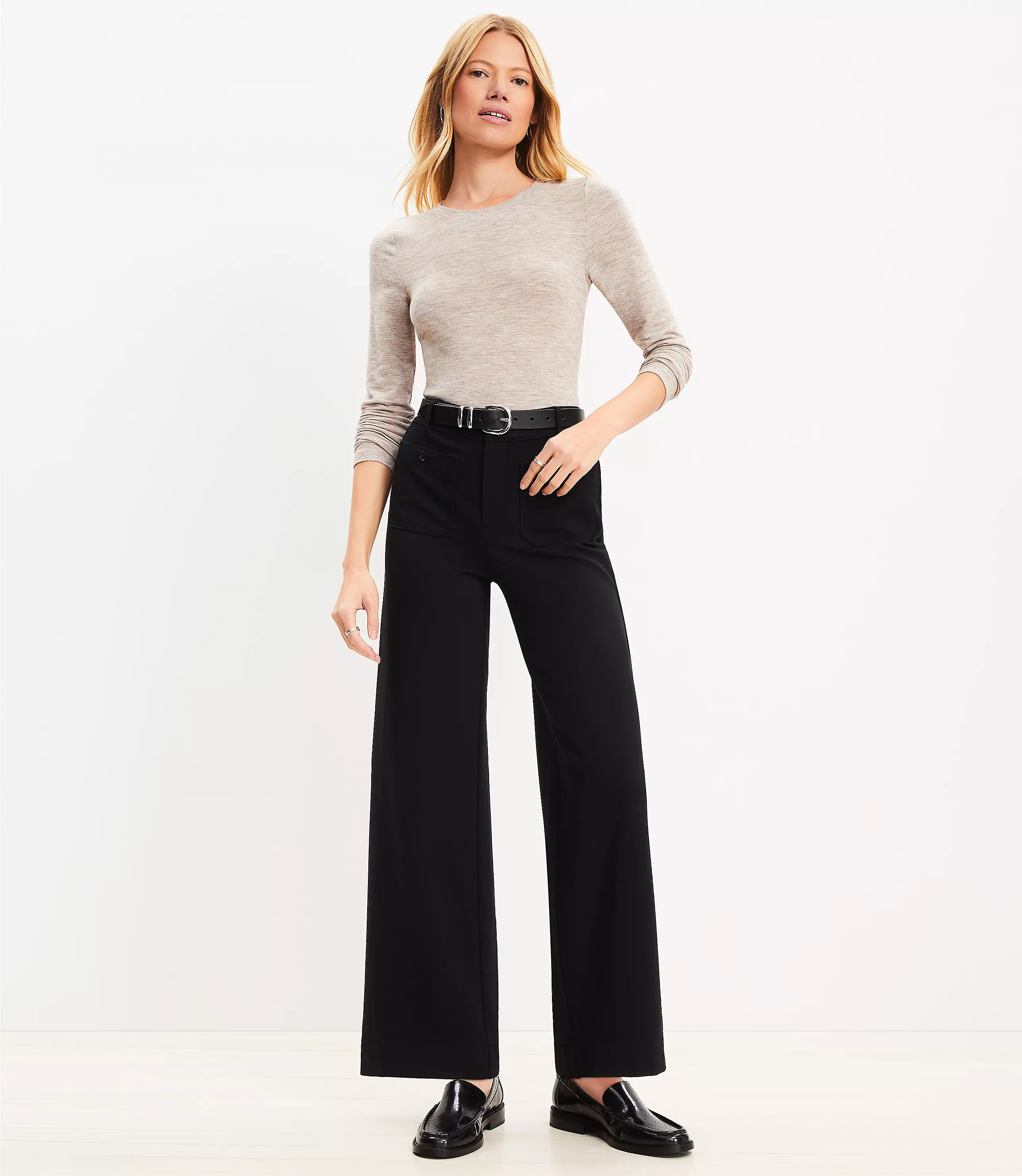 Palmer Wide Leg Ankle Pants in Ponte | LOFT
