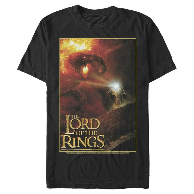Men's The Lord of the Rings Fellowship of the Ring Gandalf and the Balrog  Graphic Tee Black 3X L... | Walmart (US)