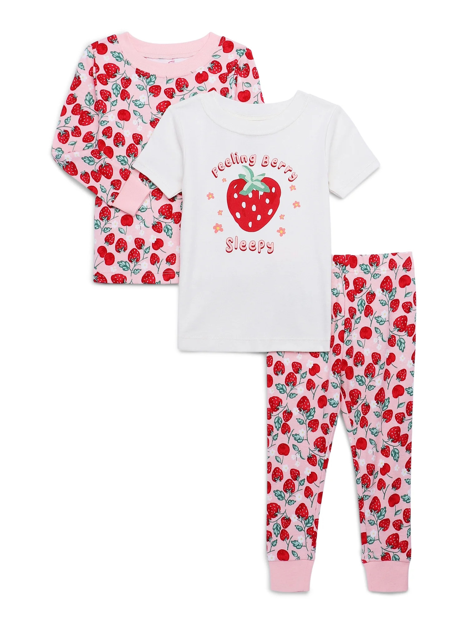 Wonder Nation Toddler Short and Long Sleeve Cotton Pajama Set, 3-Piece, Sizes 12M-5T | Walmart (US)