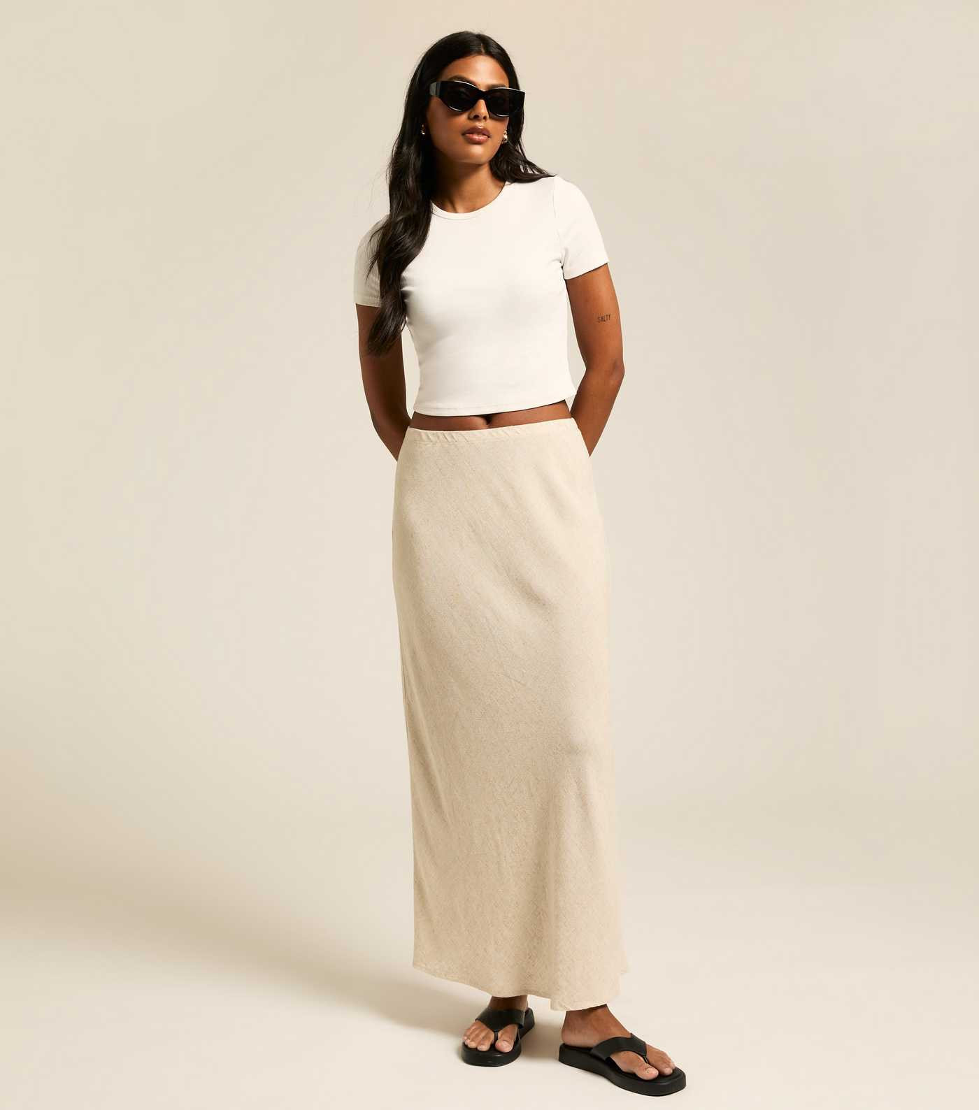 Stone Linen Blend Bias Cut Midi Skirt | New Look | New Look (UK)