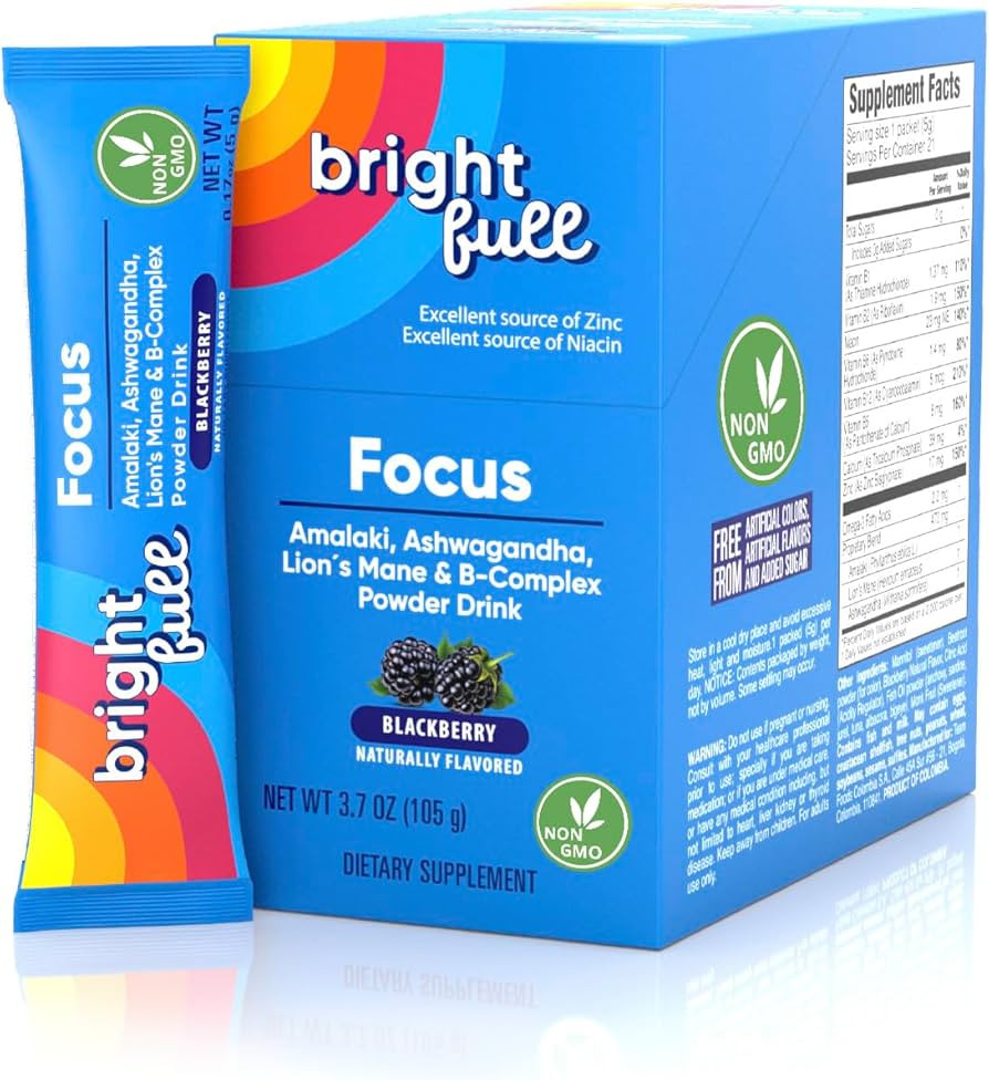 Focus - Dietary Supplement Drink Mix with Ashwagandha - Lion's Mane - B-Complex Vitamins B1, B2, ... | Amazon (US)