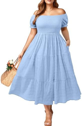 Pinup Fashion Plus Size Summer Dresses - Off Shoulder Casual Graduation Baby Shower Long Sun Dres... | Amazon (US)