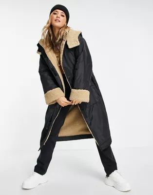 ASOS DESIGN borg lined maxi rain coat in black | ASOS (Global)