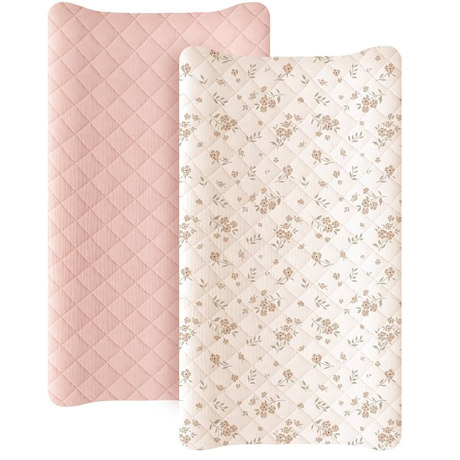 Konssy Waterproof Muslin Changing Pad Cover 2 Pack, Quilted Cotton Fitted Diaper Chang Table Cove... | Amazon (US)