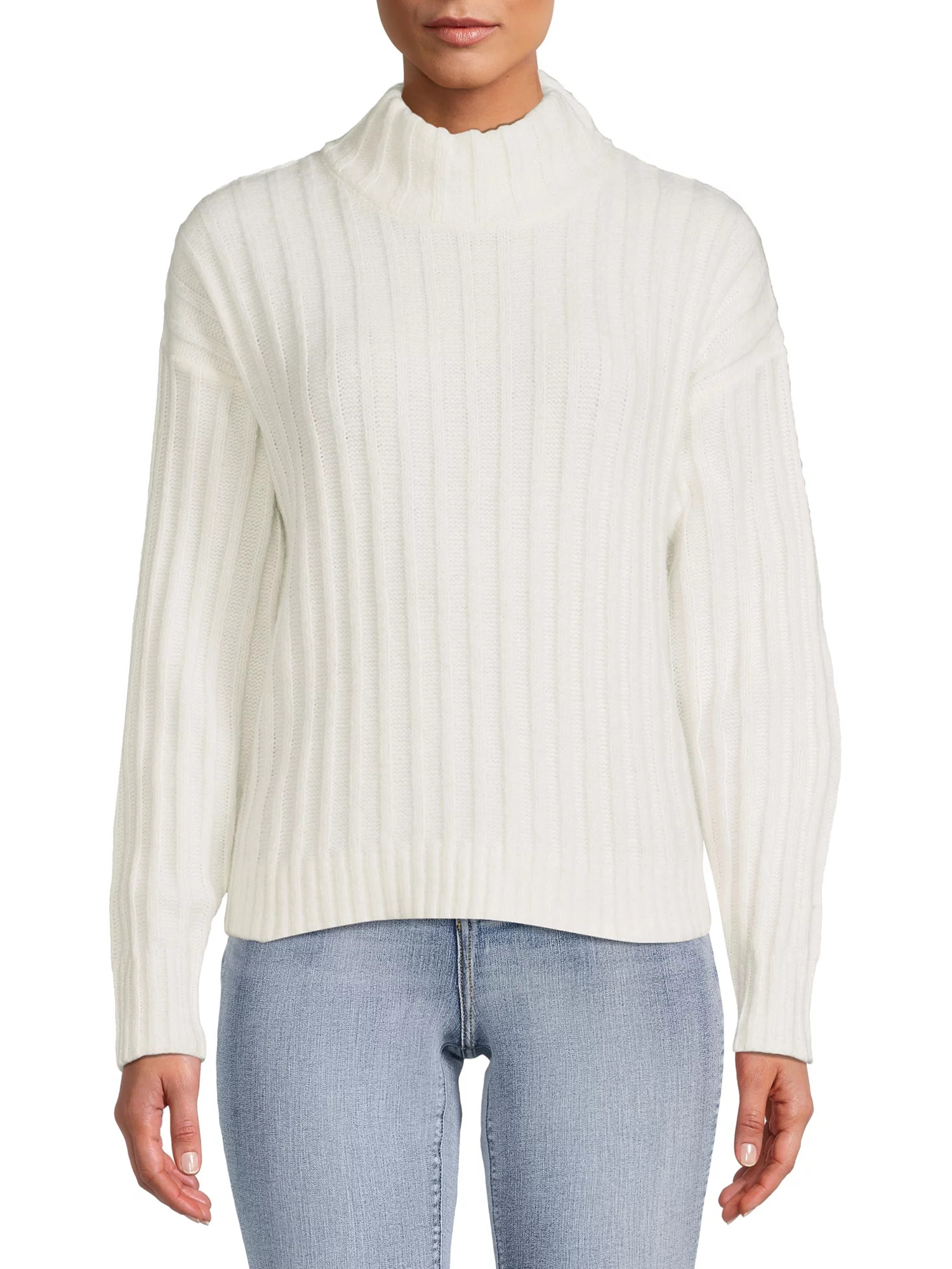 Time and Tru Women's Ribbed Mock Neck Sweater Sweater - Walmart.com | Walmart (US)
