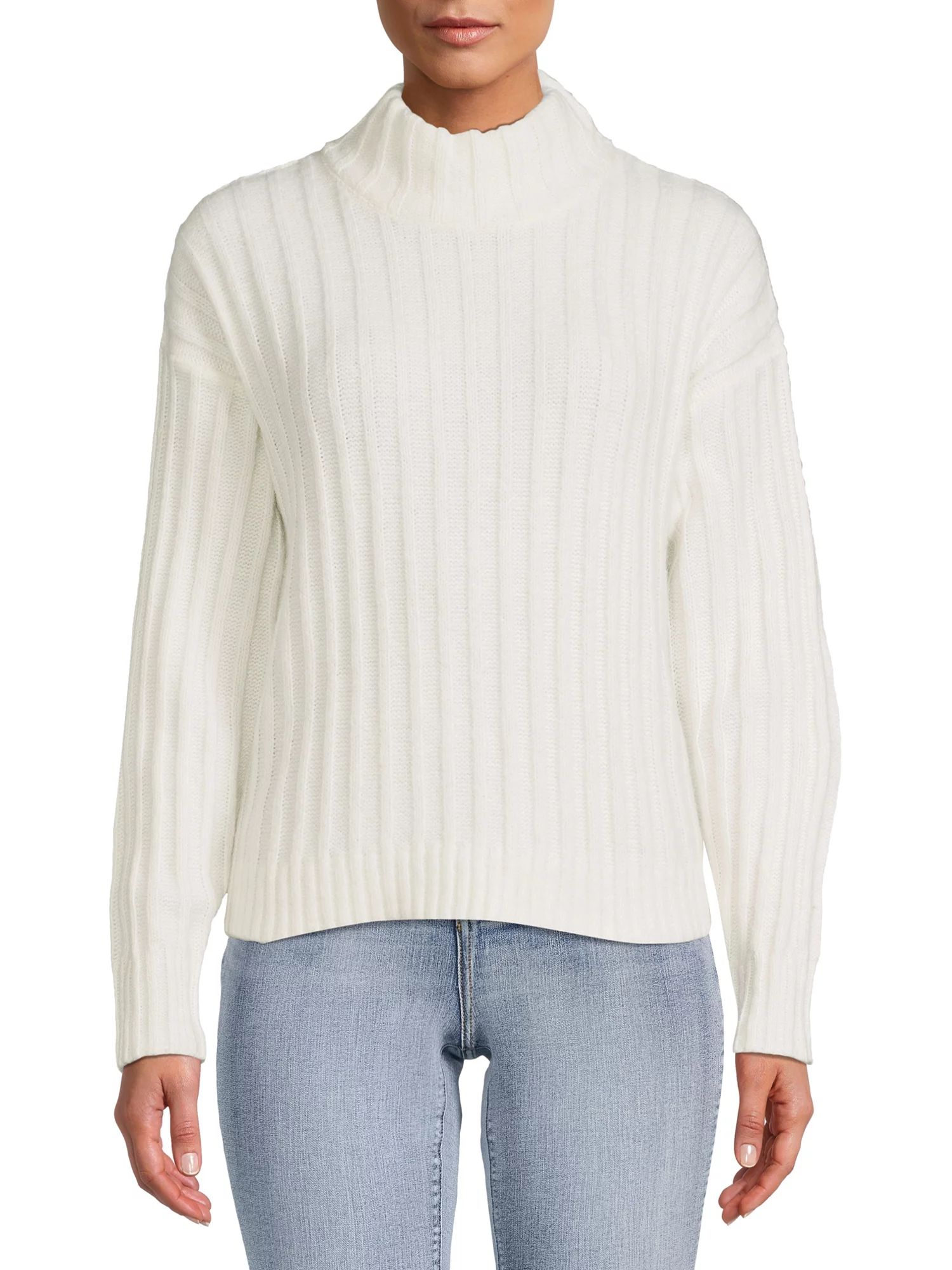 Time and Tru Women's Ribbed Mock Neck Sweater Sweater | Walmart (US)
