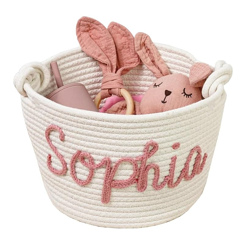 Personalized Baby Shower Gift Basket- Handcrafted Rope Cotton Basket with Custom Name- Perfect Ne... | Amazon (US)