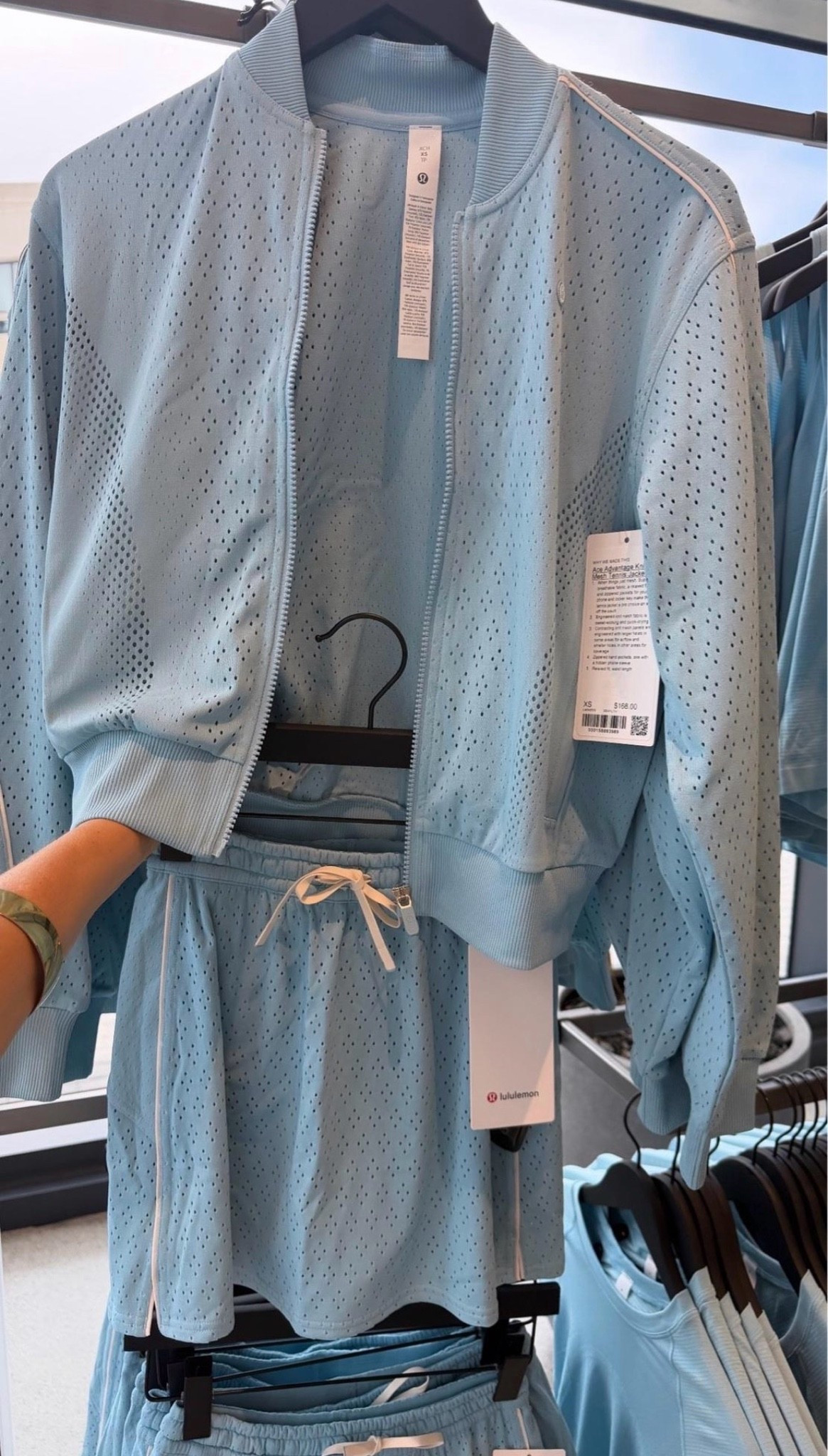 This powder blue set immediately caught my eye because it feels sporty but still polished. The perforated fabric adds breathable airflow, the bomber has a relaxed fit that’s easy to layer, and the matching skirt creates a coordinated look without feeling overdone. I could see myself wearing this for travel days, running errands, or grabbing lunch when I want to be comfortable but still look put together.

Lululemon matching set, powder blue activewear, perforated bomber jacket, athletic skirt, travel outfit, sporty chic style, coordinated set, elevated athleisure, lightweight jacket, HauteandHumid

#LTKActive #LTKfitnessgoals #LTKootd