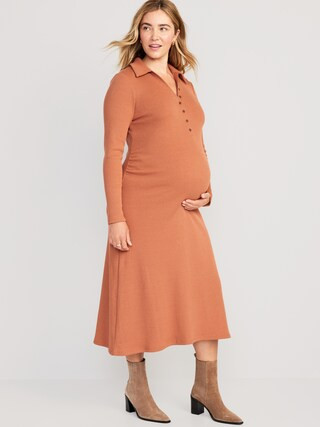 Maternity Fit & Flare Henley Midi Dress | Old Navy (US)