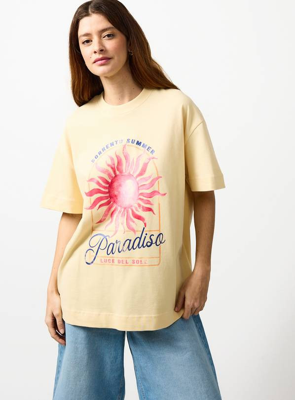 Yellow Paradise Graphic Oversized T-Shirt XS | Tu Clothing