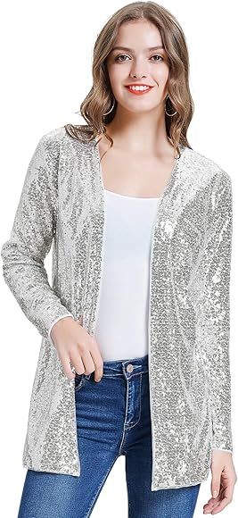 KANCY KOLE Women's Sequin Jacket Open Front Blazer Casual Long Sleeve Cardigan Coat S-XXL | Amazon (US)