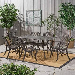 7-Piece Metal Outdoor Dining Set with Rectangular Table, Bronze | The Home Depot