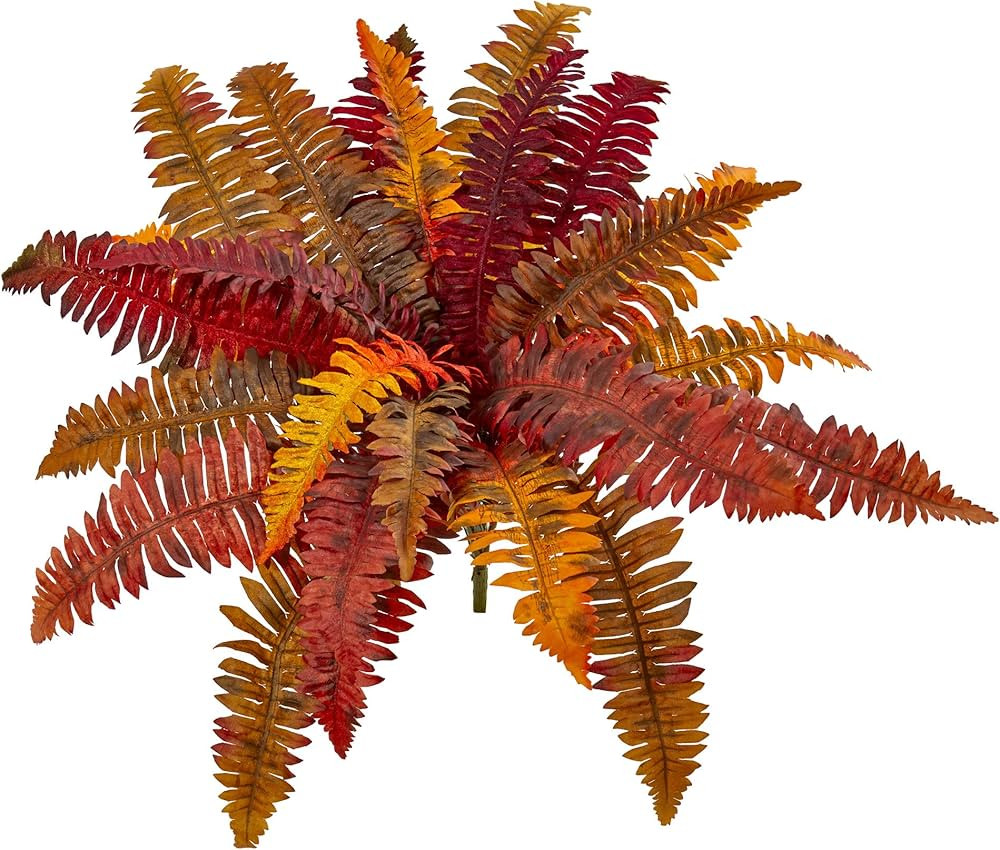 Nearly Natural 20” Autumn Boston Fern Artificial (Set of 3) Silk Plants Orange | Amazon (US)