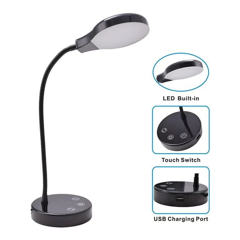 Mainstays 3.5 Watt Dimmable LED Desk Lamp with USB Port, Black | Walmart (US)