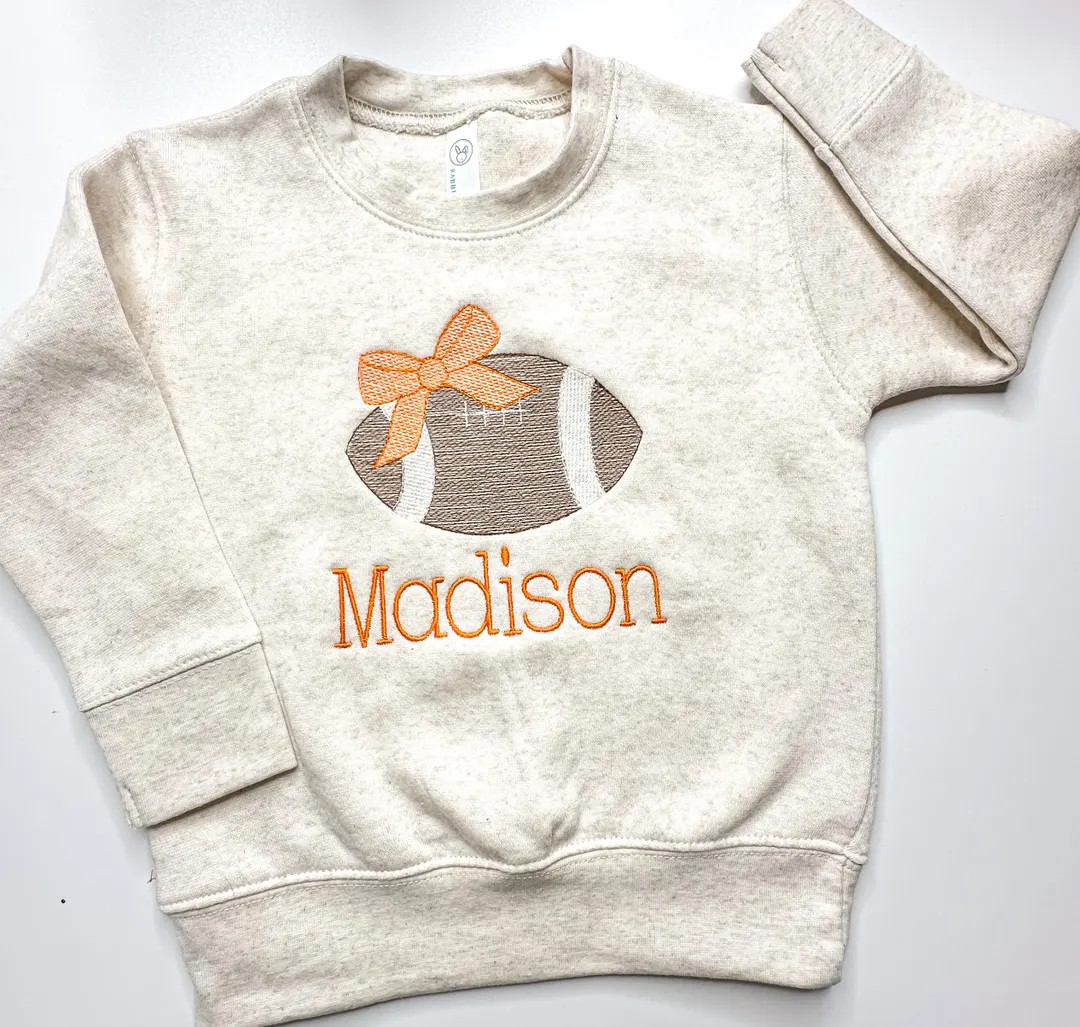 Kid's Personalized Football Sweatshirt, Team Colors, Girl's Bow | Etsy (US)