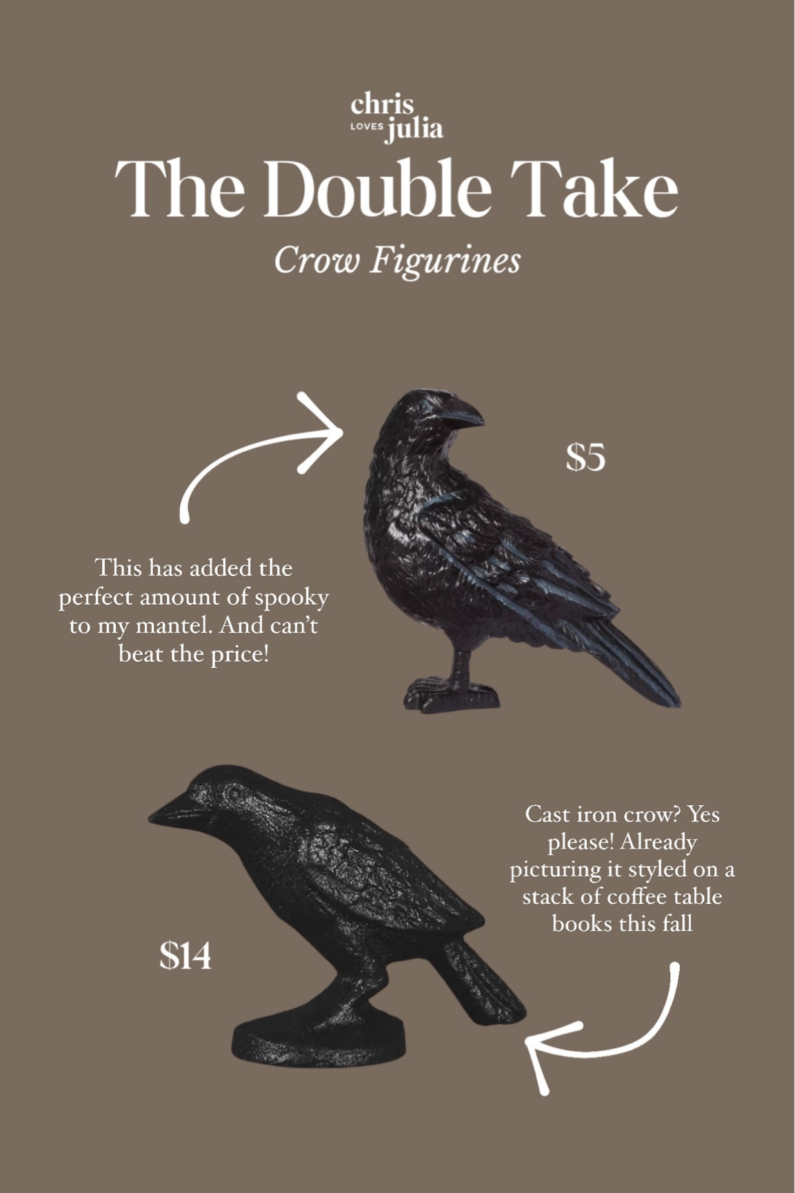 The Double Take: Crow Figurines

#LTKStyleTip #LTKSeasonal #LTKHome