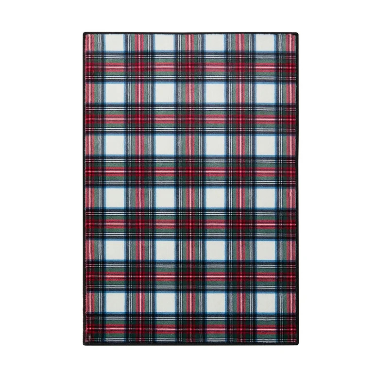 My Texas House White/Red Plaid Faux Fur Washable Indoor Area Rug, 2' x 3' | Walmart (US)