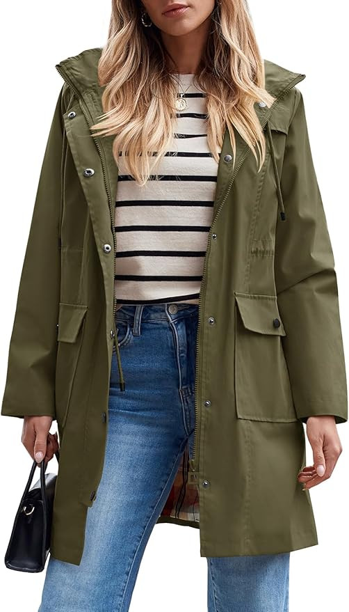 SaphiRose Women's Waterproof Rain Jacket Lightweight Raincoat Hooded Windbreaker Trench Coat | Amazon (US)