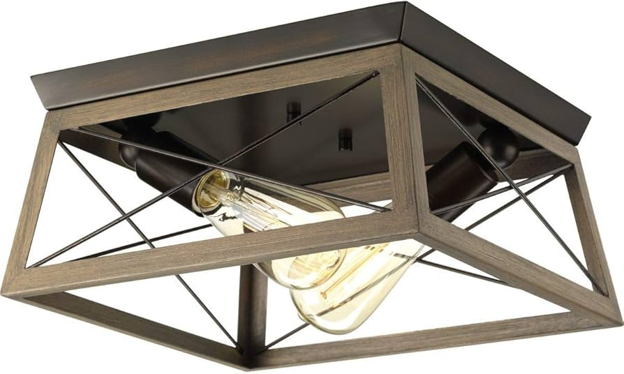 Briarwood Collection Antique Bronze Two-Light Farmhouse Flush Mount Ceiling Light | Amazon (US)