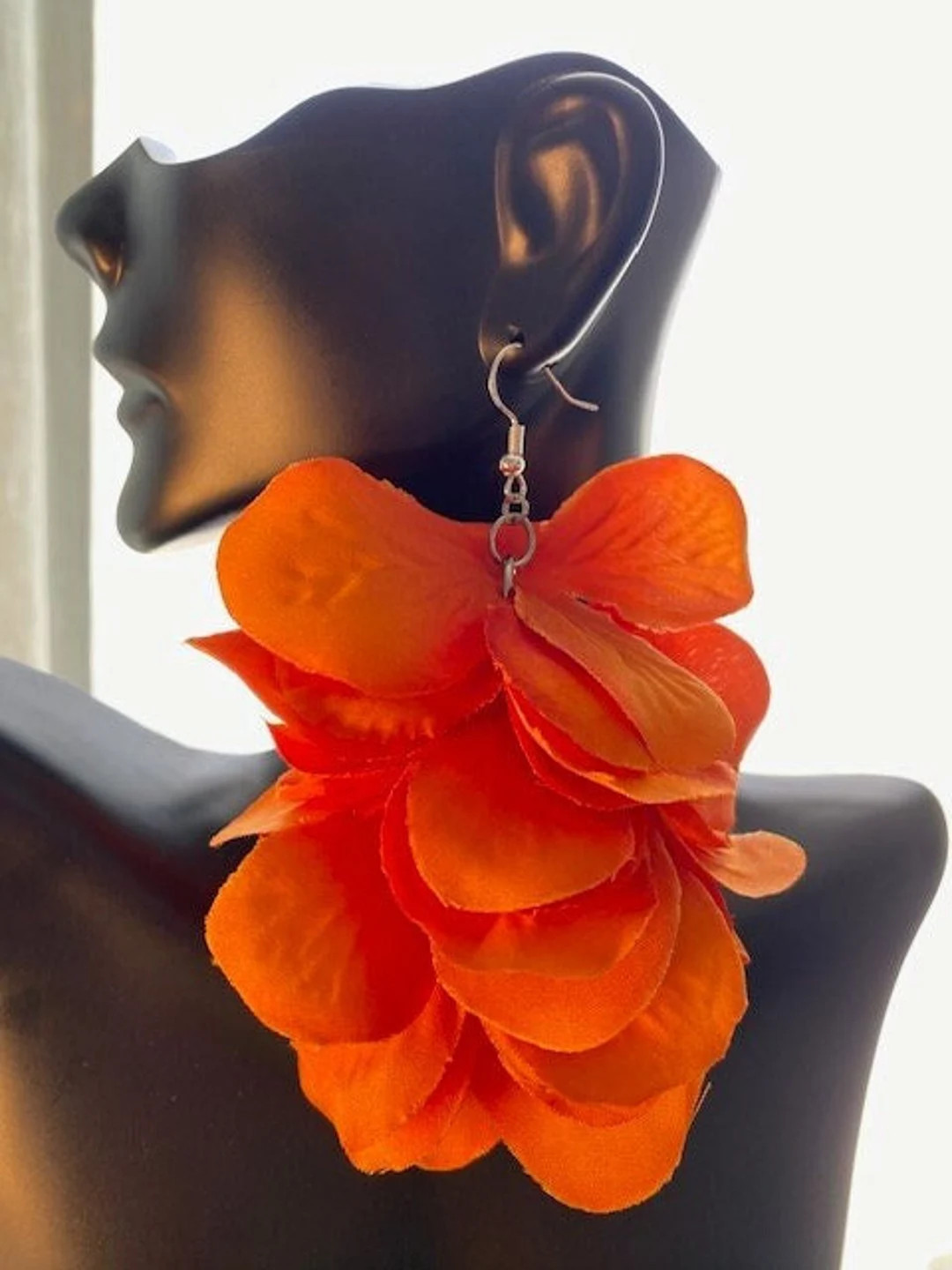 Big Orange Flower Earrings: Lightweight Statement Jewelry, Large Orange Earrings, Earrings that T... | Etsy (US)