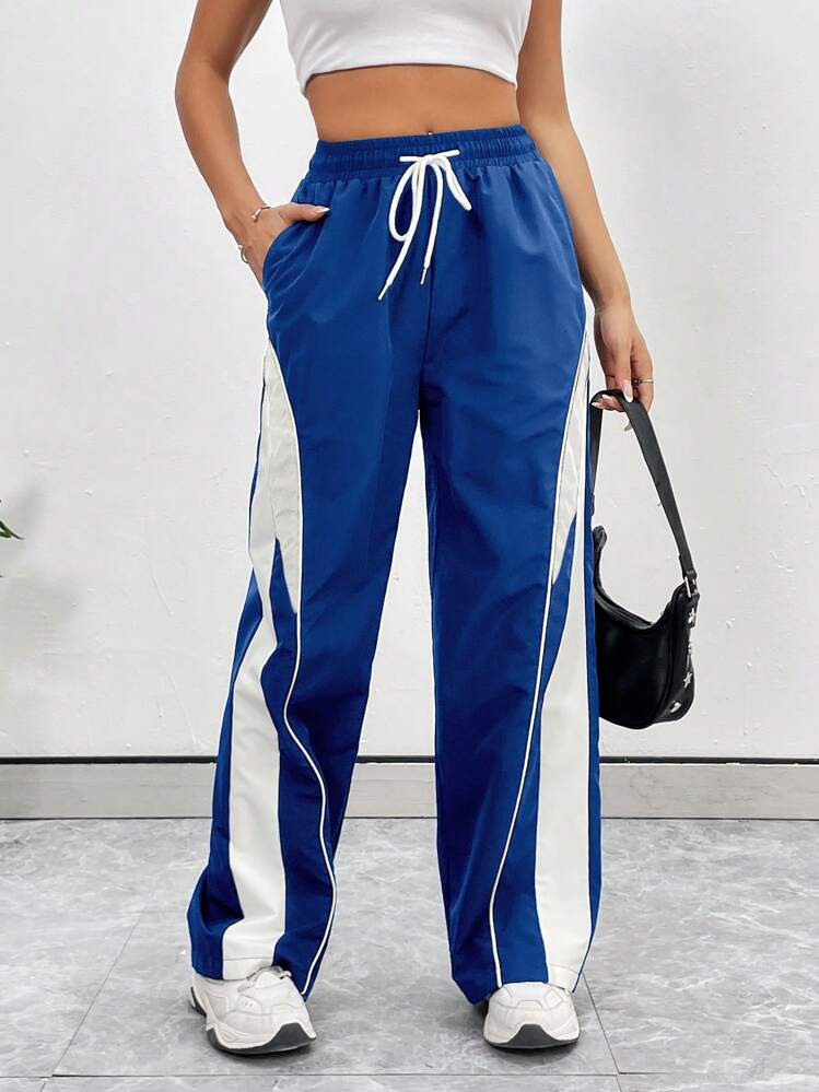StreetHx Contrast Color Pocket Drawstring Casual Versatile Loose Fit Sweatpants | SHEIN