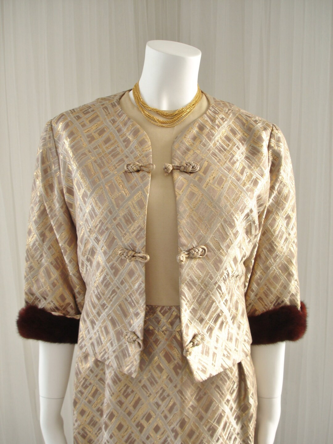 SALE Mid Century RAPPI Brocade Mad Men Style Jacket and Dress Ensemble with Sable Trim Bust 36" | Etsy (US)