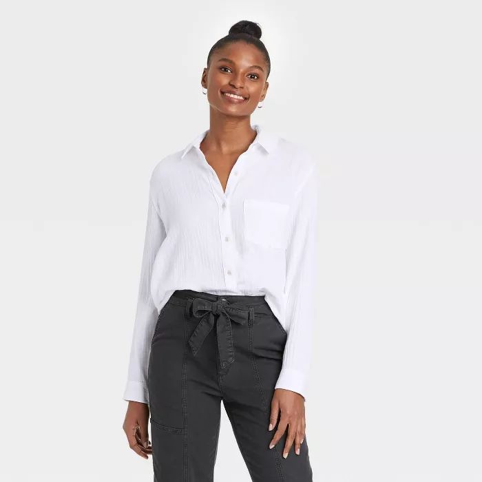 Women's Long Sleeve Gauze Button-Down Shirt - Universal Thread™ | Target