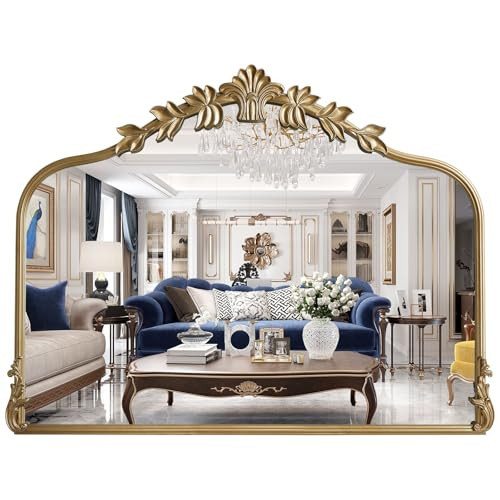 WallBeyond Gold Antique Mirror for Vanity 32x24 Inch, Gold Vintage Mirror with Ornate Frame, Arched Vintage Wall for Bathroom, Living Room, Fireplace | Amazon (US)