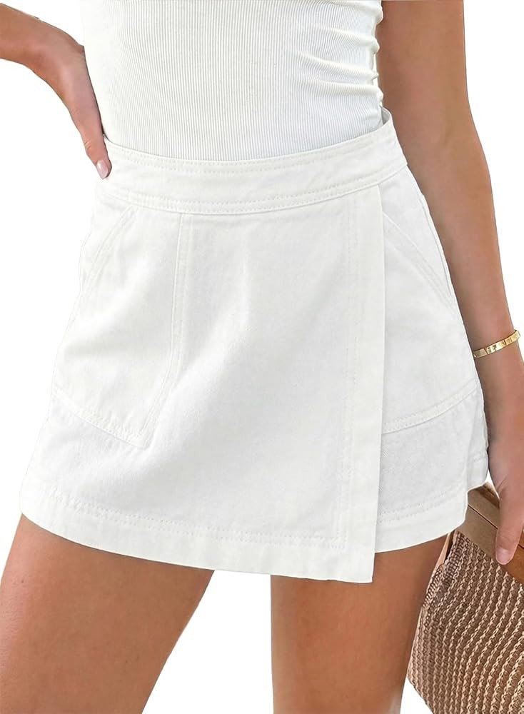 Sidefeel Skorts Skirts for Women Denim Mini Skirt Casual Summer High Waisted Jean Shorts Stretchy | Amazon (US)
