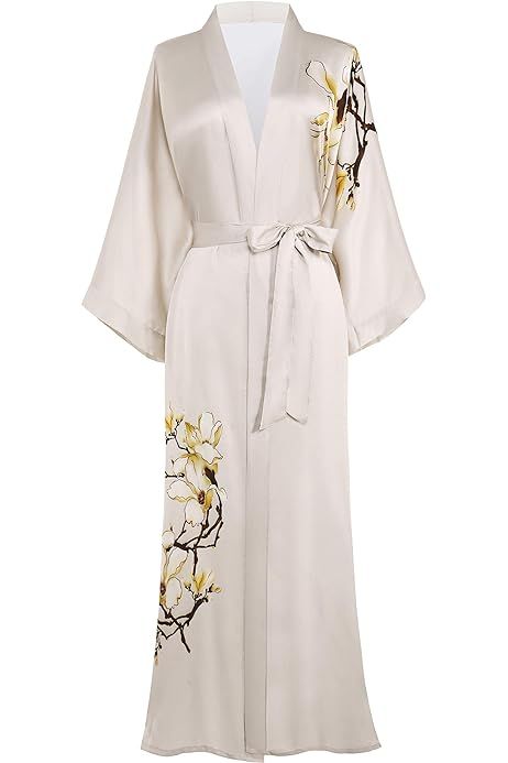 BABEYOND Kimono Robe Cover up Long Floral Satin Sleepwear Silky Bathrobe Bachelorette Robe | Amazon (US)