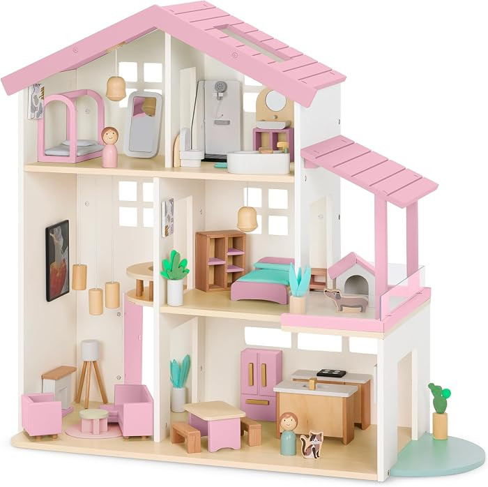 Best Choice Products Modern Wooden Dollhouse for Kids, 3-Story Doll House with 40 Furniture Acces... | Amazon (US)